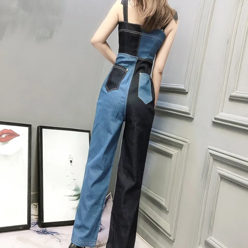 Женский джинсовый комбинезон без рукавов Облегающий с открытой спиной на молнии