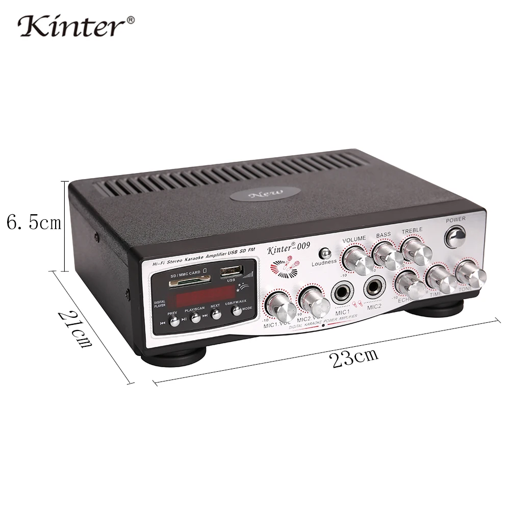 Kinter-009 профессиональный усилитель караоке аудио 2 канала питания AC220V DC Mic вход USB SD AUX FM радио paly стерео звук
