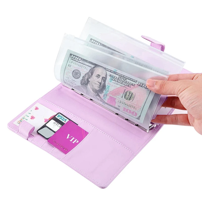 

2PCS A6 Binder PU Leather Notebook with Loose Leaf Zipper Pocket Refillable 6 Round Ring Binder Cover (Purple,Blue)