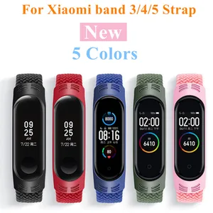 Браслет плетеный для Xiaomi Mi Band 5 4 3, тканевый эластичный ремешок-петля для Miband 4 5