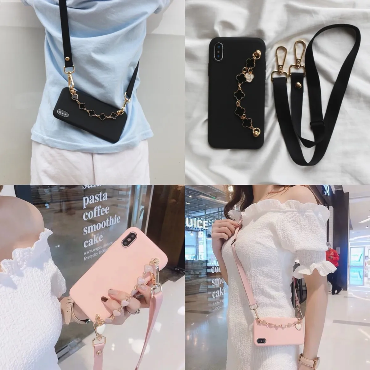 For Samsung Galaxy S7 Edge S8 S9 S10 S20 S21 22 Ultra FE Note 8 9 10 lite 20 Plus Soft TPU Flowers love Bracelet Strap Rope Case