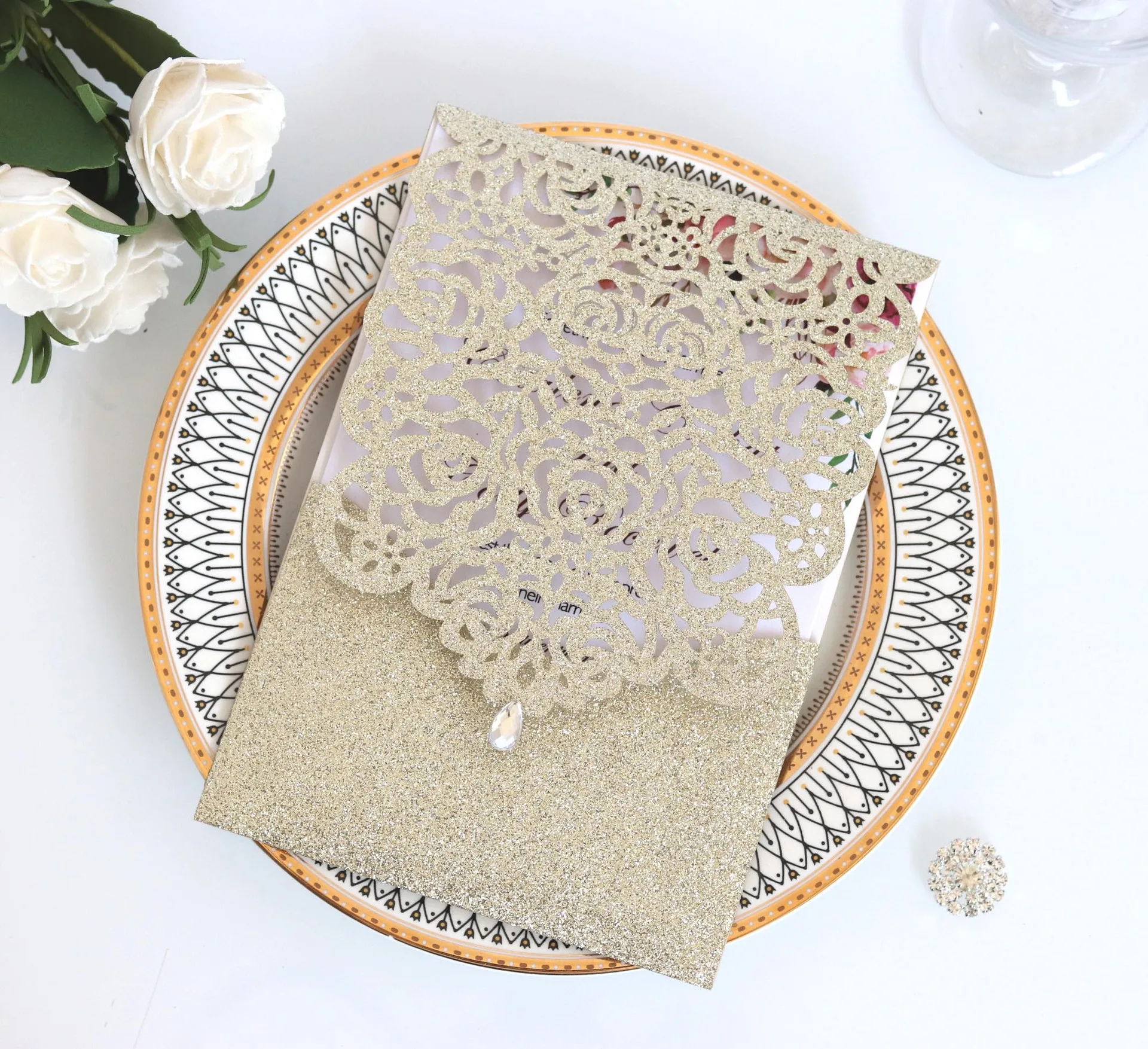 Серебристые золотые Синие Блестящие Свадебные Пригласительные открытки с