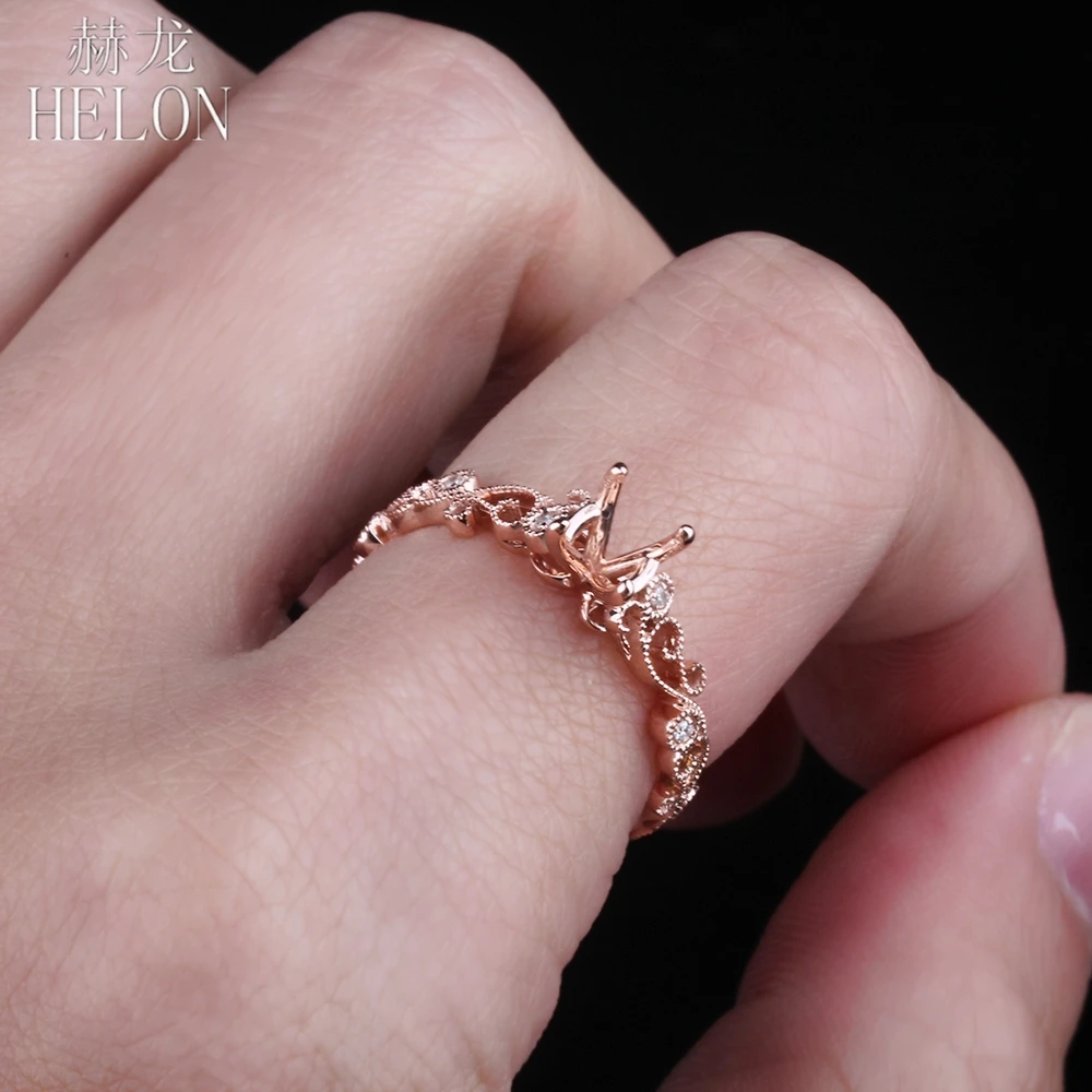 

HELON Round Cut 5-6mm Solid 10K Rose Gold Pave Natural Diamonds Semi Mount Engagement Ring Setting Women Trendy Fine Jewelry