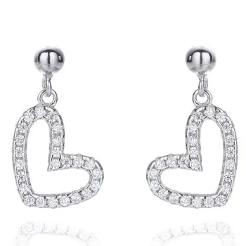 

S925 Sterling Silver Sweet Heart-shaped Temperament Earrings Female Korean Style Fresh Diamond-studded Hollow EH285B47