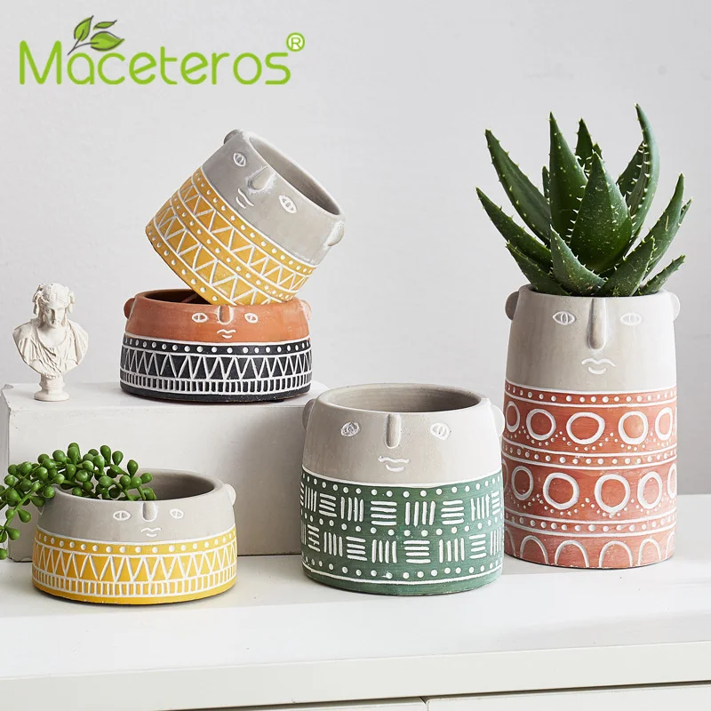 

Nordic Style Abstract Art Cement Flower Pot Creative Face Sculpture Ornaments Green Gardening Planter Home Decoration Supplies