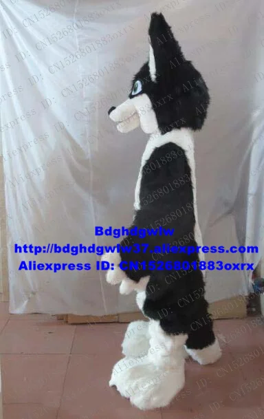 Black White Long Fur Furry Wolf Fox Husky Dog Fursuit ALASKAN Mascot Costume Adult Cartoon Social Performance Big Party zx494 |