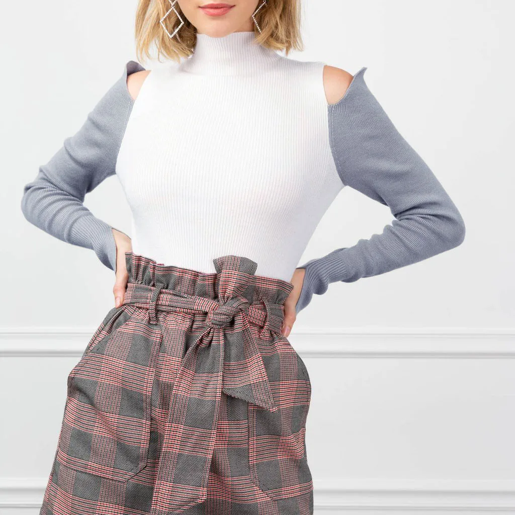 Stylish Bar Women Knitted Thin Sweater Ladies Sexy Cold Shoulder Turtleneck Strapless Pullover Jumper Long Sleeve Sweaters | Женская