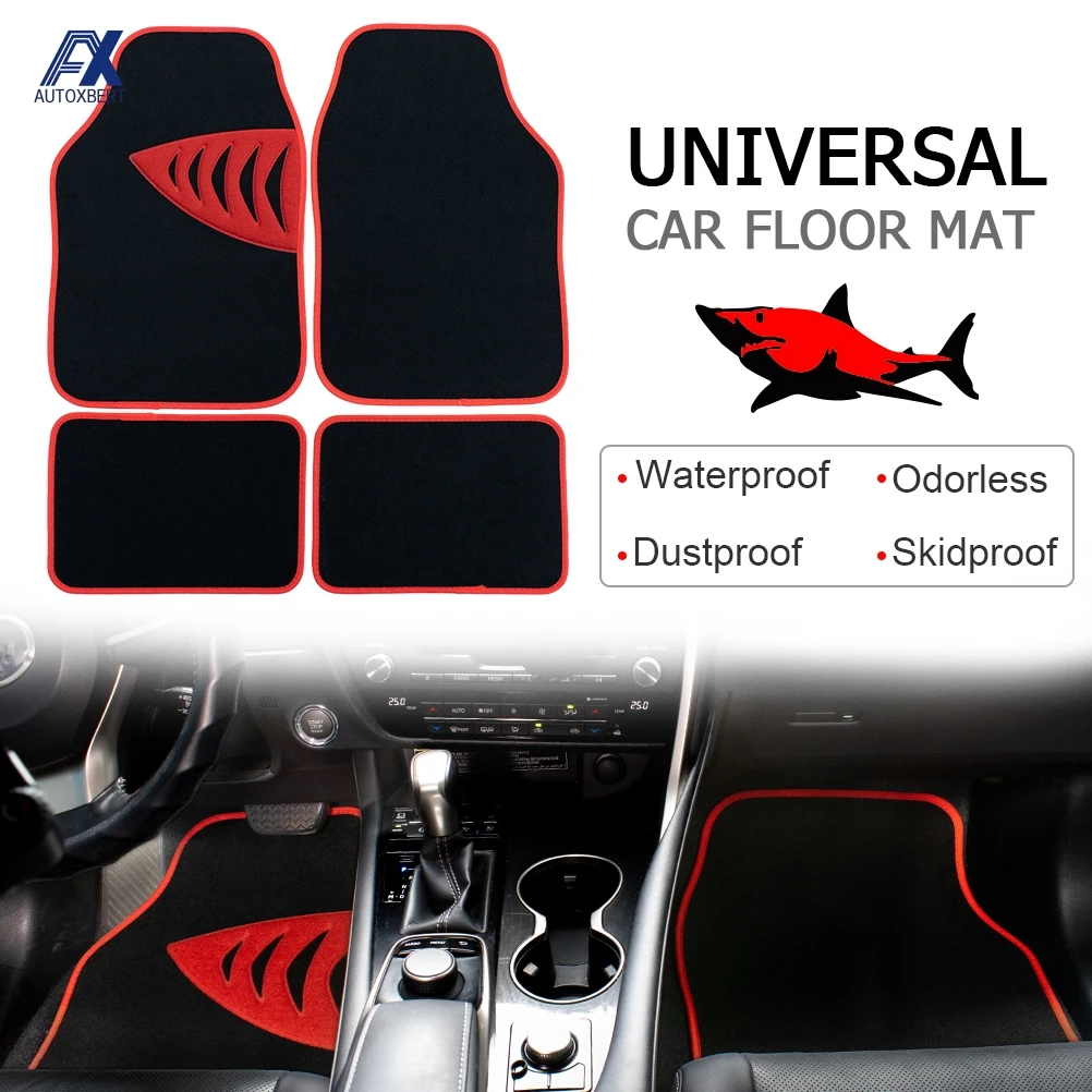 4Pcs Universal Car Floor Mat Carpet Liner Rug Red Trim Edging Shark Gill Pattern Heel Pad Dustproof Waterproof Odorless Racing | Автомобили