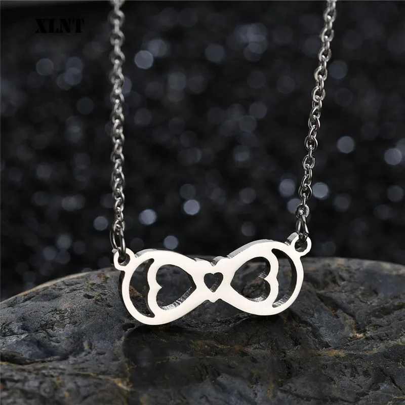 XLNT Tiny Infinity Heart Pendant Necklaces for Women Choker Lucky Number Eight Geometric Long Chain Necklace | Украшения и