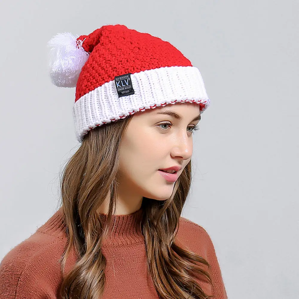 

New 1pc Winter Skullies Beanies Hat Women Knitted Cotton red white Female Winter Beanies Caps Soft Warm Hats Ladies Bonnet