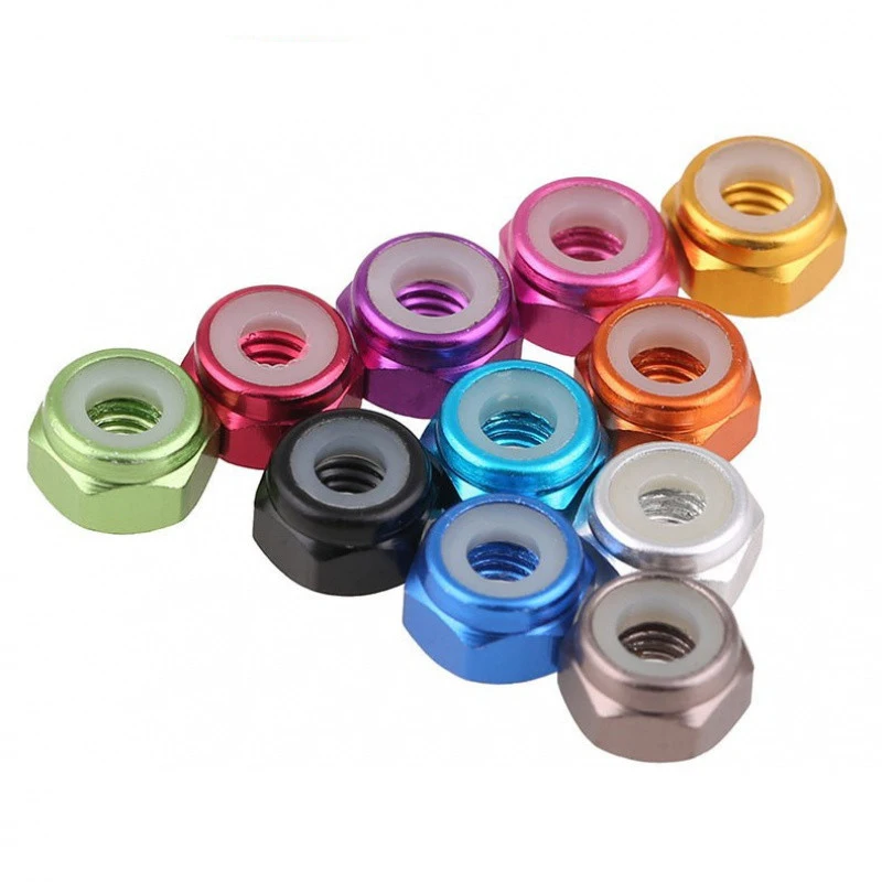 5pcs Grade 4.8 Aluminum Alloy Hex Lock Nut M2 M3 M4 M5 Nylon Ring Color Screw Cap Thread Pitch 0.4~0.8mm Insert Locking Nuts |