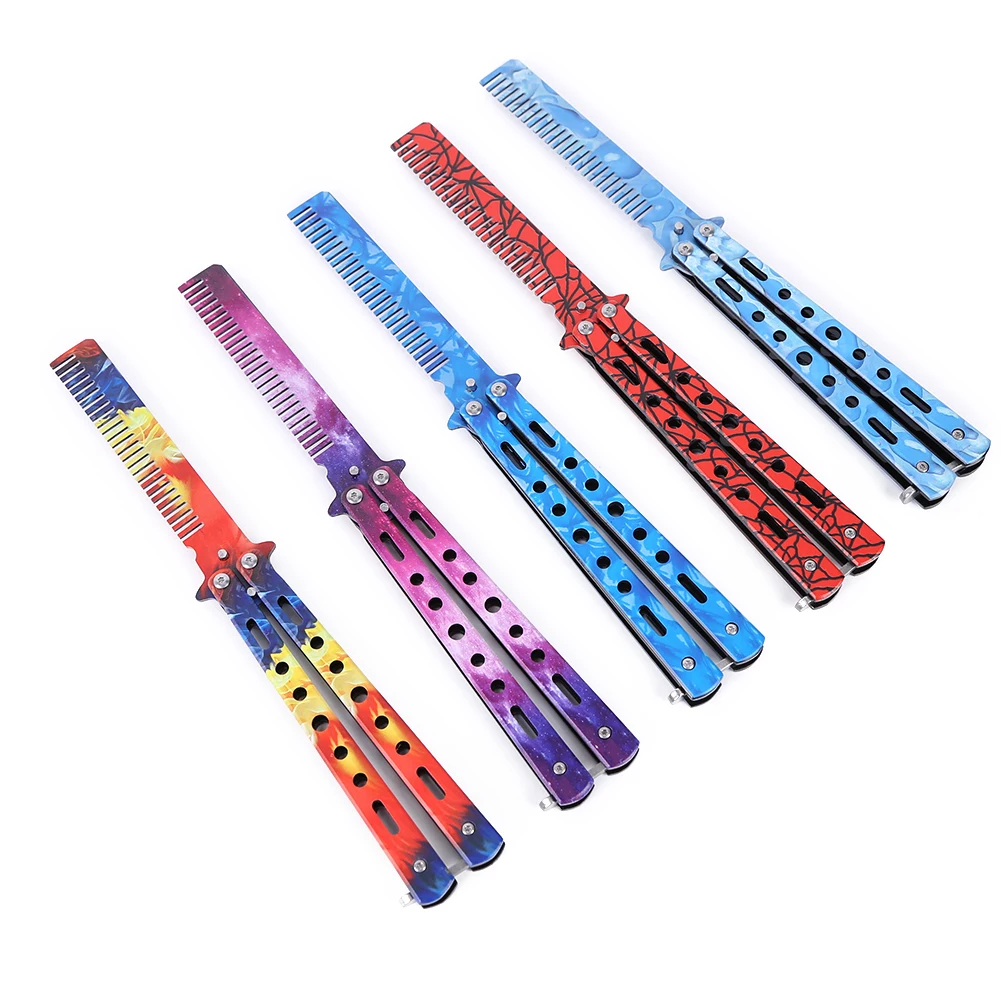 

1pcs Foldable Comb Stainless Steel Practice Butterfly Training Cutter Hair Moustache Comb Practice Hairdressing Styling Tool