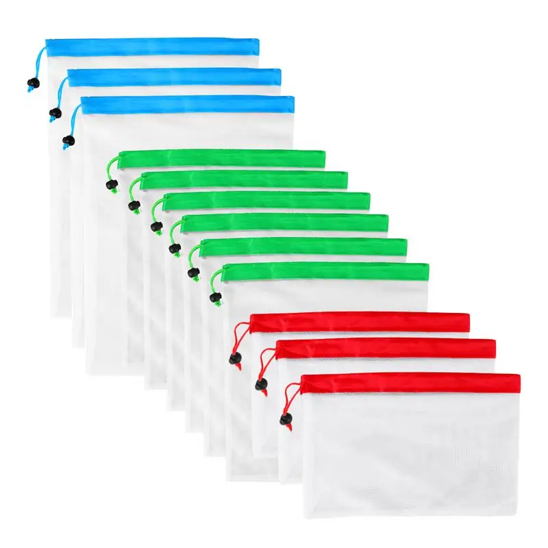12PCS Mesh Produce Bags Food Household Reusable Fruit Storage Pouch Stitching Drawstring for Shopping Travelling | Дом и сад