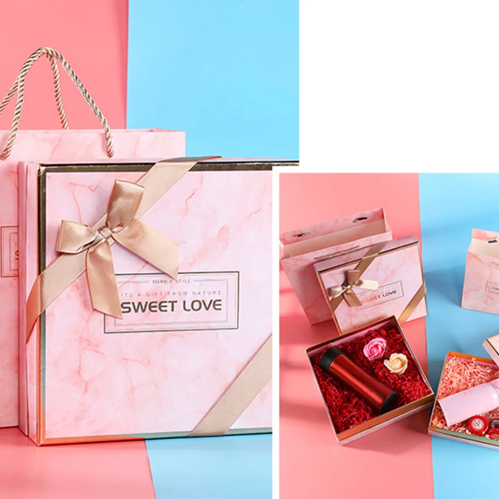 

2pcs One Set Delicate Marble Grain Storage Box Beautiful Gift Packing Box Case for Wedding Festival (Size)