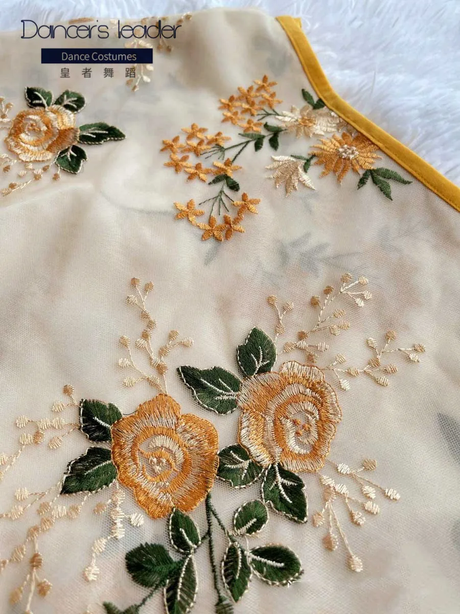 Балетная юбка с трехмерной вышивкой желтая Роза женская танцевальная