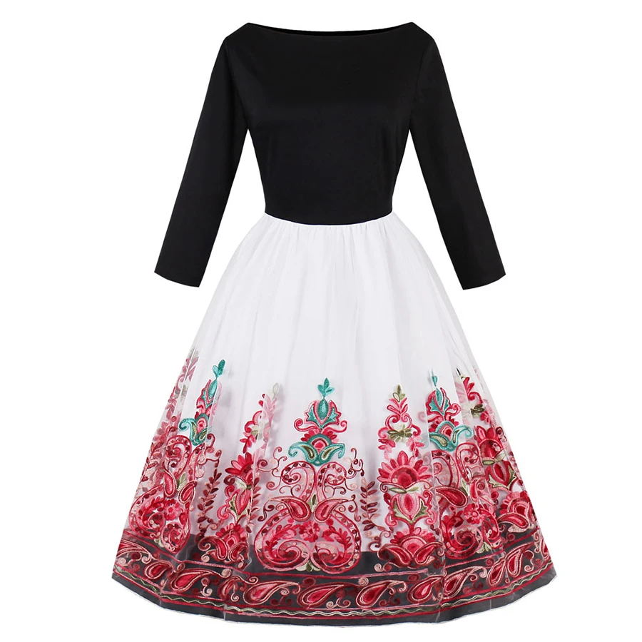 

Kiss Me Womens Clothing Embroider Dresses Fashion Floral Printed Black White Robe Party Dress For Wedding Evening Formal Vestido