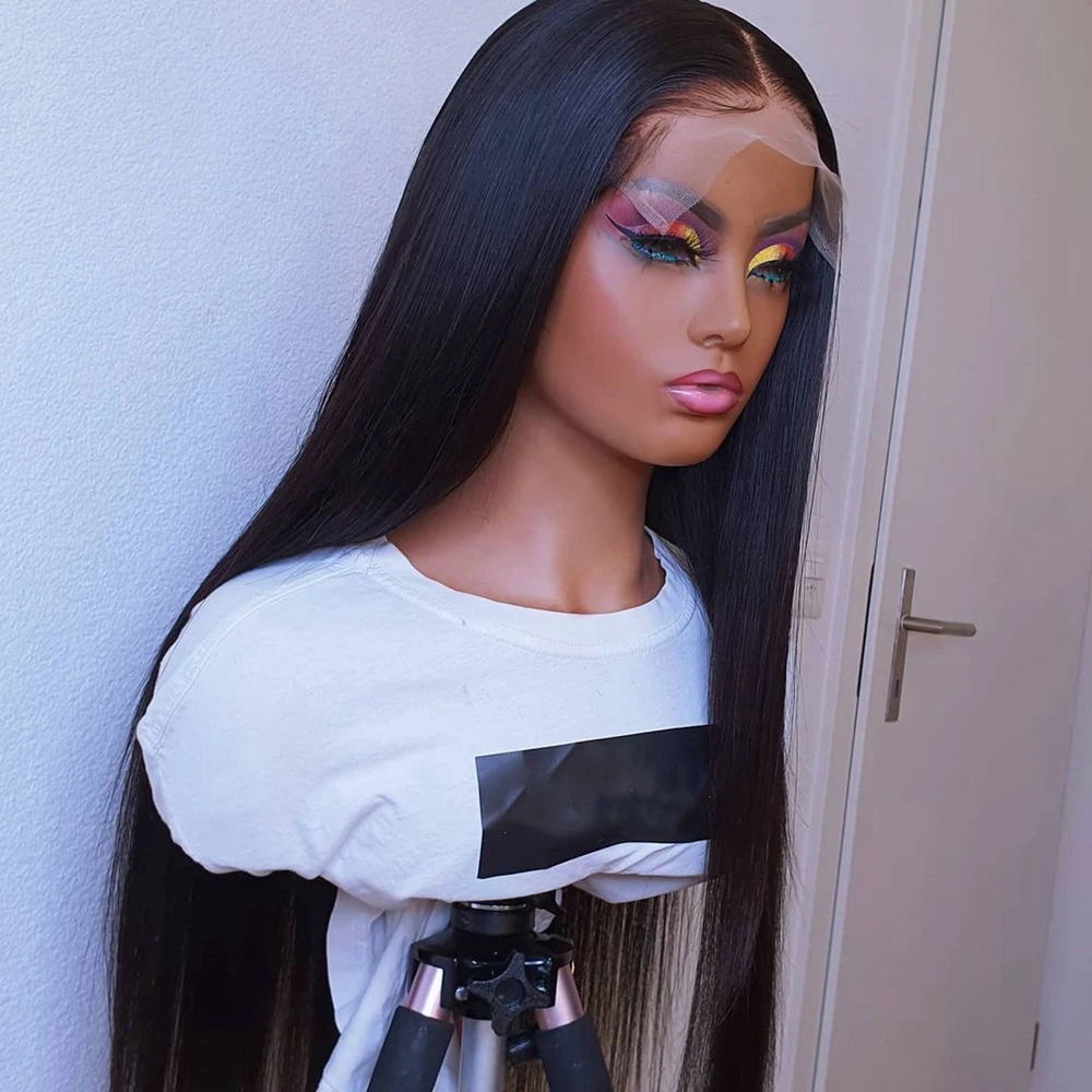 

Gossamelle 26 Inch Long Straight Natural Black Lace Front Wig For Women Heat Resistant Synthetic Hair Wig Middle Part Preplucked