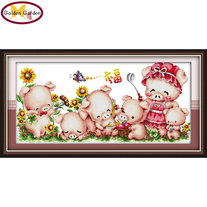 Набор для вышивки крестиком GG Семья свиней|Упаковка| |