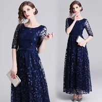 embroidery mesh half sleeve long maxi dress women 2020 spring summer prom evening party special occasion wear dresses female