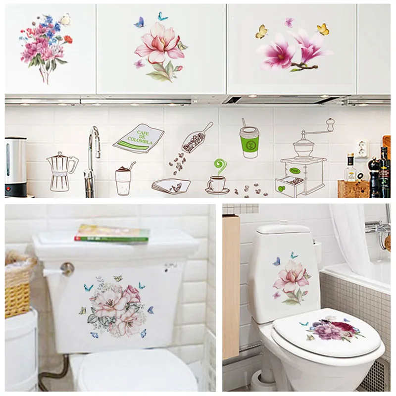 Классический Цветочный стикер для ванной туалета украшение дома шкафа кухни
