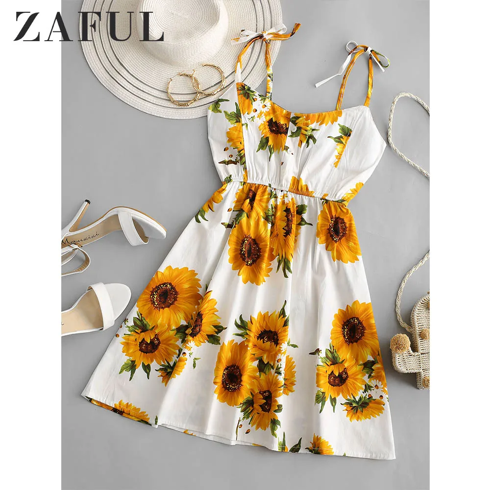 Женское мини платье на бретельках ZAFUL с подсолнухами классическое