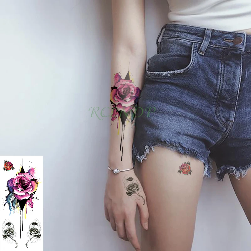 

Waterproof Temporary Tattoo Sticker Blue Rose Peony Flower Fake Tatto Flash Tatoo Leg Arm Hand Foot Tatouage for Girl Women Lady