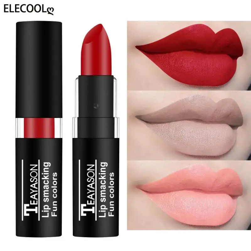 

ELECOOL 12 Color Matte Waterproof Velvet Lipstick Sexy Red Brown White Black Pigments Makeup Long Lasting Profissional Lipstick