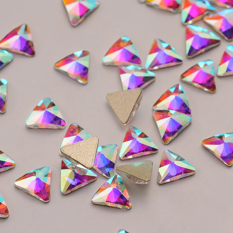Triangle-7mm 30pcs Golden Back AB Color Flatbacks No-Hotfix Rhinestones CRYSTAL Nail Art Crystal Flat Back Rhinestones For Nails - Цвет: Triangle-7mm