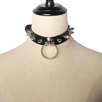 personality exaggerated o shaped rivets spiked nails womens necklace leather pu collar punk harajuku dark collar womens neckla