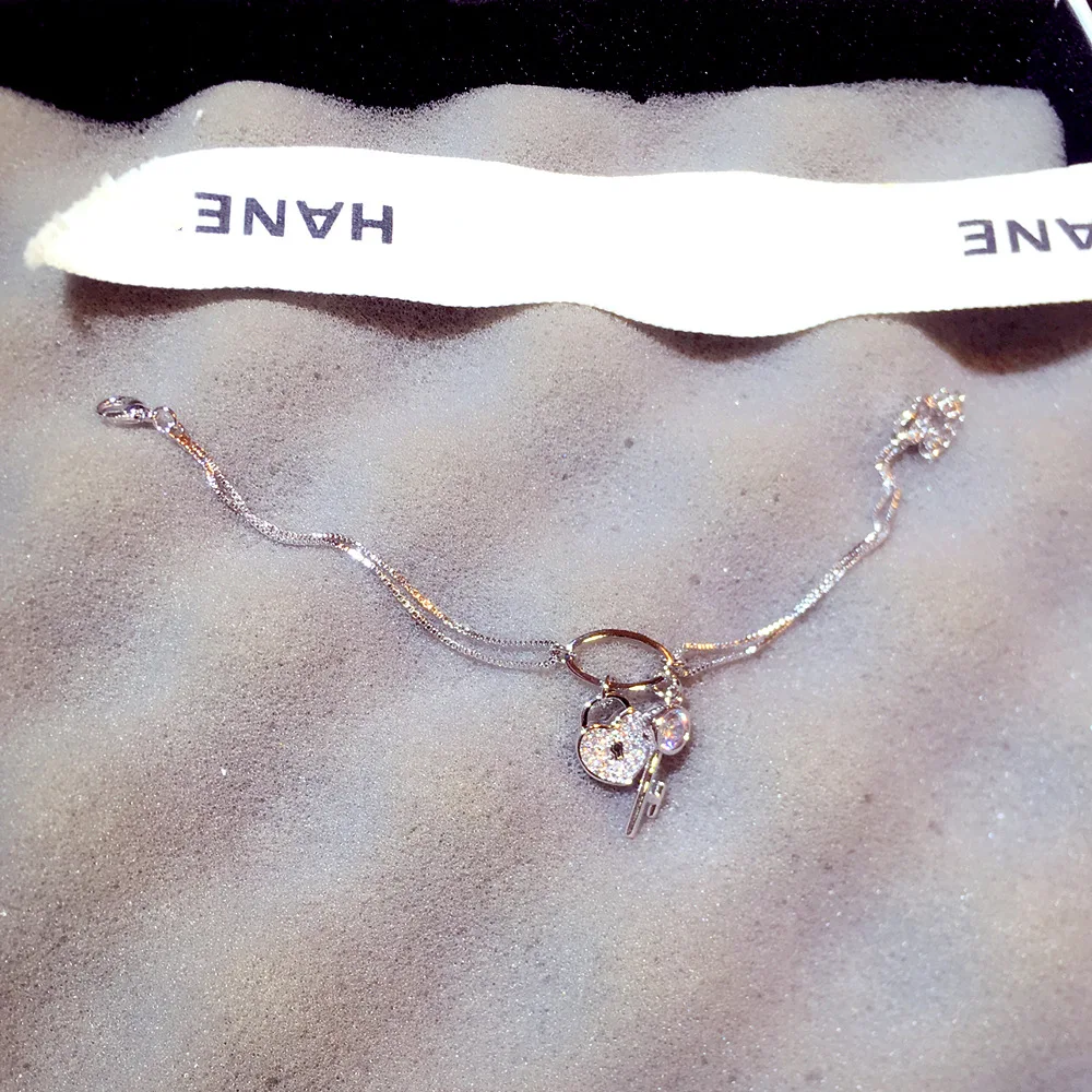 

Charms 925 sterling silver Bracelets Bangles for Women Valentine's Days Gift Cubic Zircon Heart Lock and Key Bracelet Jewelry