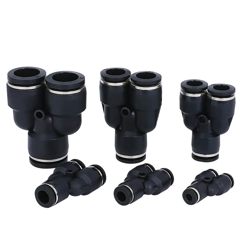 3 Port Y-Pneumatic 4/6/8/10/12 / 16mm Outer Diameter Hose Plug-In Gas Plastic Pipe Fitting Connector Quick Black Fitting images - 6