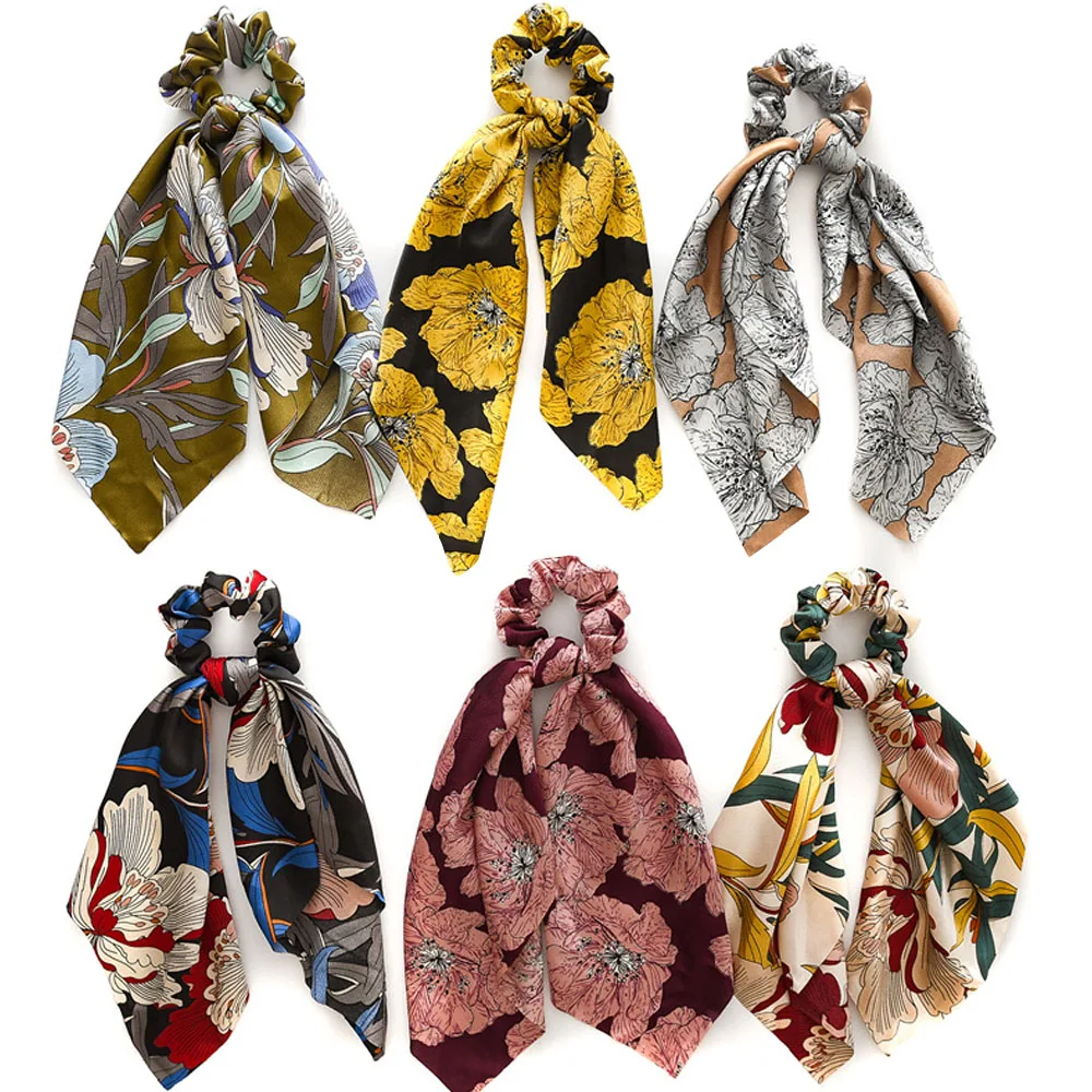 Женская резинка для волос с цветочным принтом эластичная повязка на голову