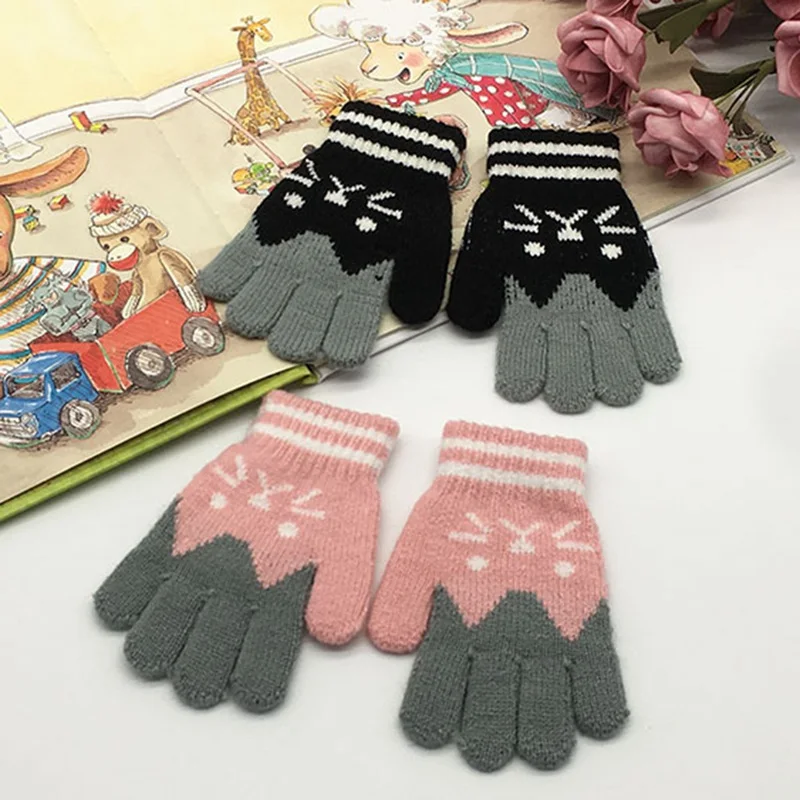 

New Child Kids Winter Warm Thick Gloves Baby Girls Boys Toddler Cat Splice Mittens Hot Sale Imitation Cashmere Cute Baby Gloves