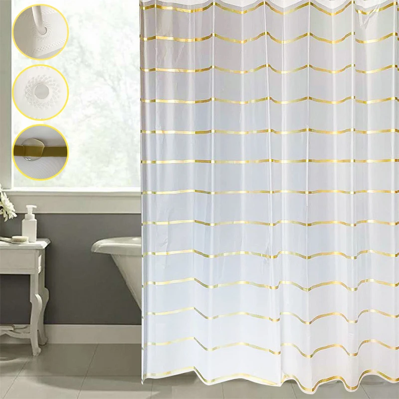 modern style shower curtains bathroom curtain eva transparent golden stripe environmental protection waterproof shower curtain free global shipping