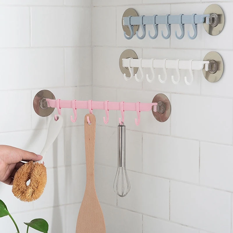 

2Pcs 6 Hooks Kitchen Hanger Organizer Bath Clothes Towel Bathroom Hook Cooking Tool Flexible Storage Rack Shelf