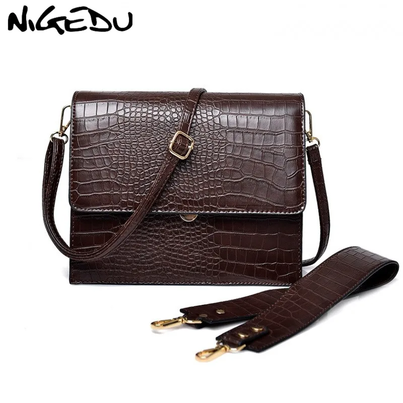 Модная женская сумка NIGEDU роскошная через плечо из крокодиловой кожи с клапаном