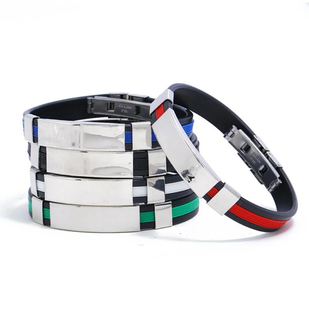 Широкий кожаный браслет в стиле панк с гравировкой имени для мужчин силиконовые