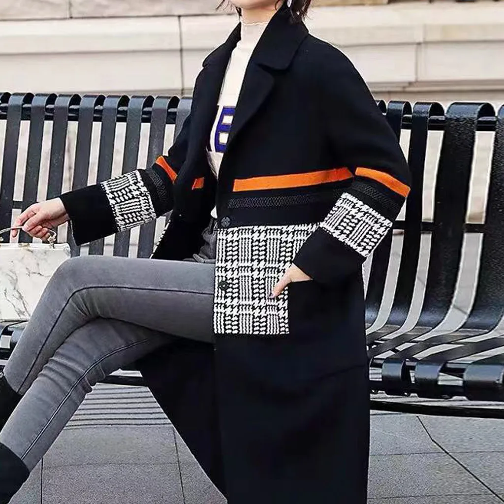 Женское кашемировое шерстяное Пальто больших размеров с отворотами поясом Тренч