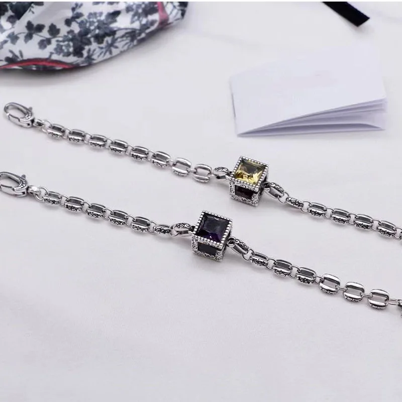 

1:1 Classic 925 Silver Bracelet GG Retro Old Craft Fashion Charm Bracelet Free Gift Box