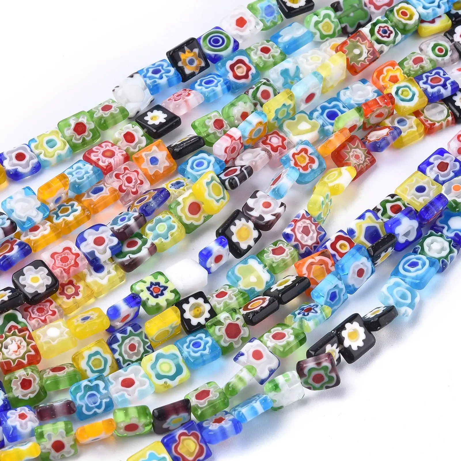 

Fashion Flat Round/Square Millefiori Flower Lampwork Glass Beads Multicolor For Bracelet Necklace DIY Jewelry Making Accessories