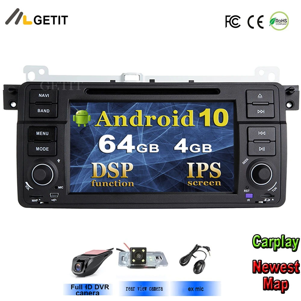DSP чип IPS Android 10 один Din автомобильный DVD плеер для BMW E46 M3 Land Rover 75 3 серии