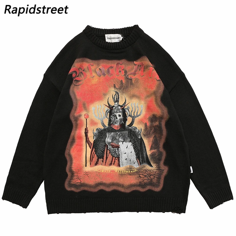 Вязаный свитер в стиле хип-хоп уличная одежда Харадзюку пуловер с принтом