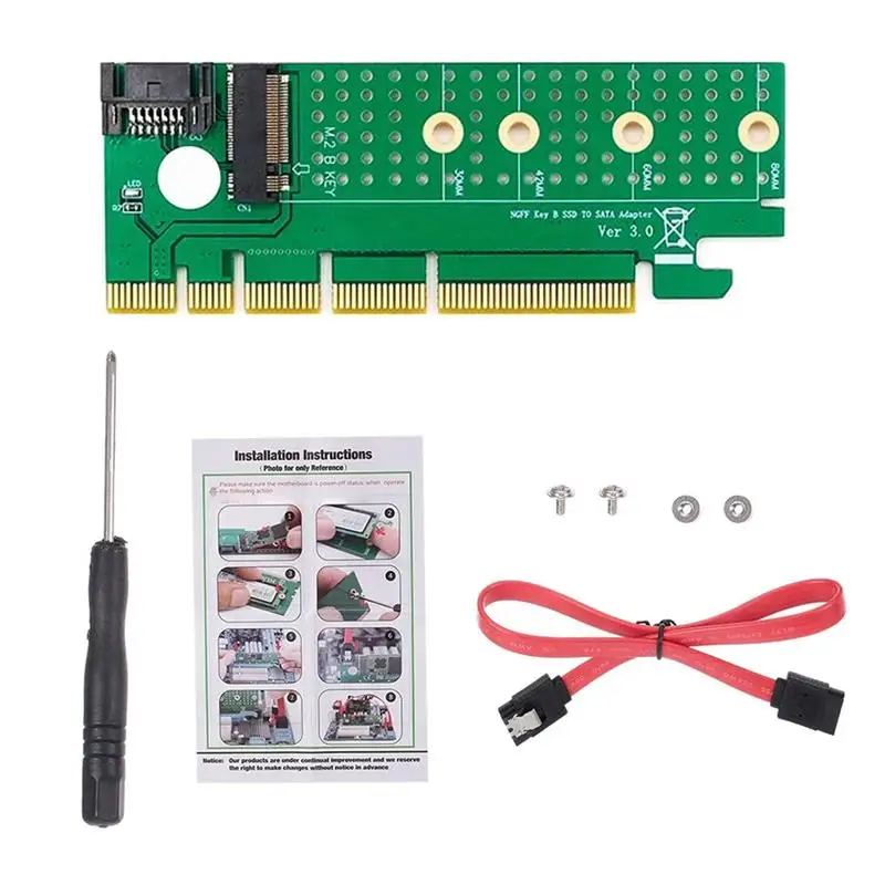 

M.2 To SATA3 PCI-E KEY B SSD Adapter Converter Card PCI Express Slot SATA Cable Kit Supports 2230 2242 2260 2280 M.2 SSD