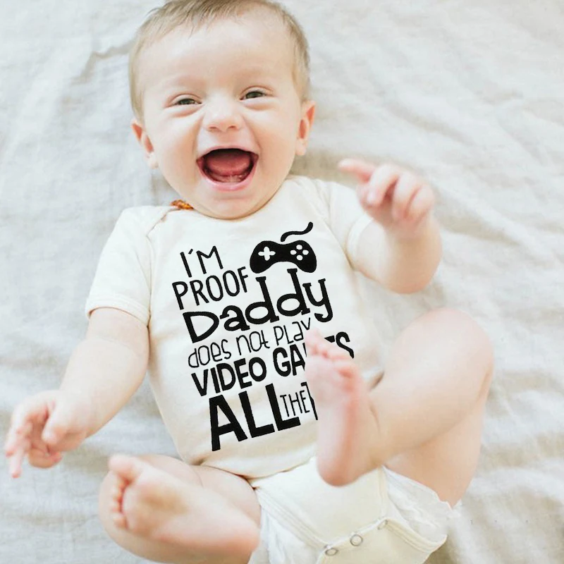 

Комбинезон унисекс с коротким рукавом и надписью «I'm Proof Daddy't Play» для новорожденных девочек и мальчиков, одежда для видеоигр