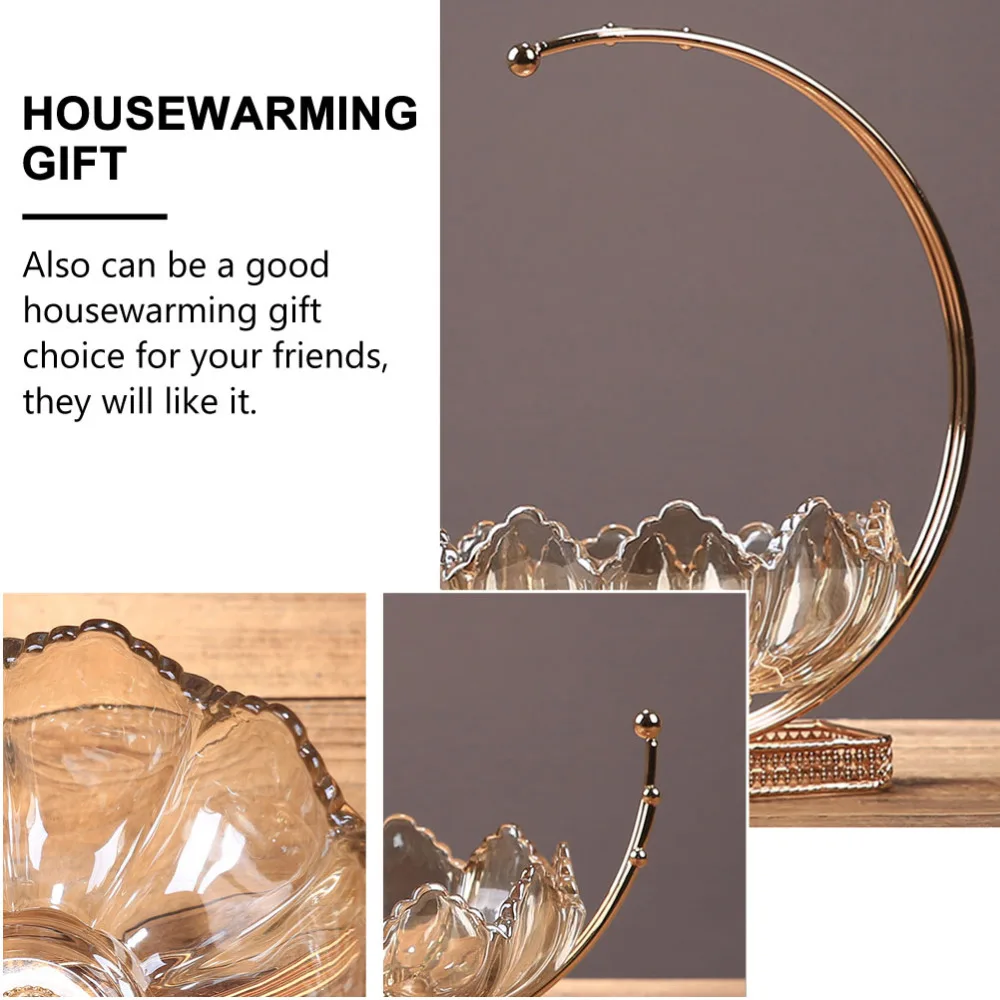 

1Pc Iron Glass Tray Snack Dried Fruit Container Home Fruit Tray Light brown