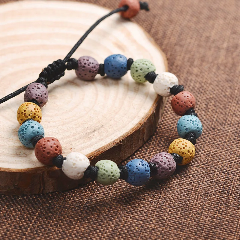 

Colorful Lava Stone Natural Stone Beads Bracelet For Couple Woman Man 2019 New Design Party Gift Bohemia Boho Adjustable