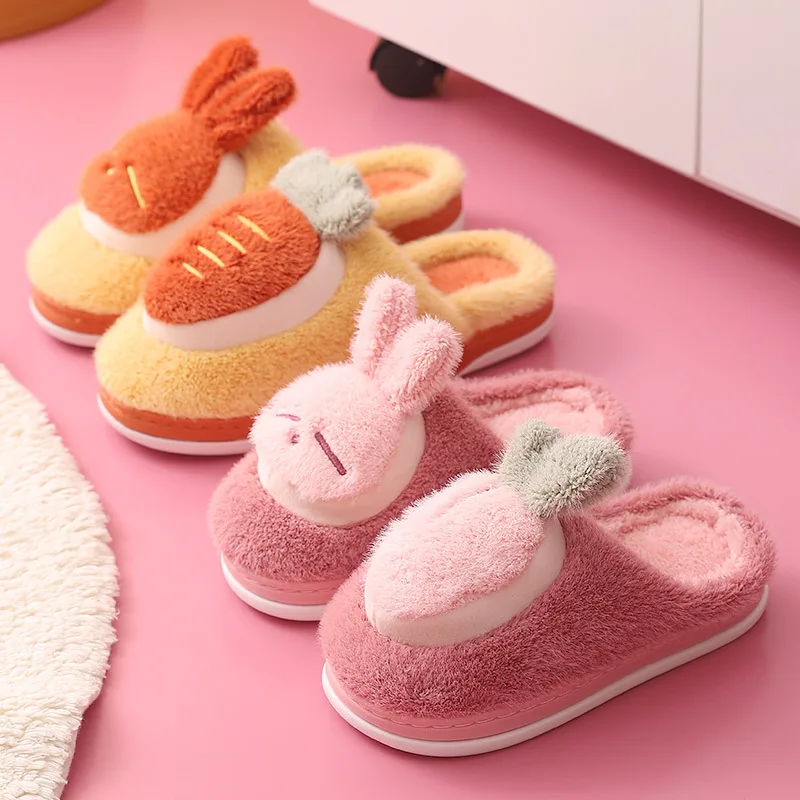 

New Kids Slippers Candy Color Rabbit Plush Indoor Slippers for Boys Baby Toddler Girls Soft Warm Non Slip Floor Children Shoes