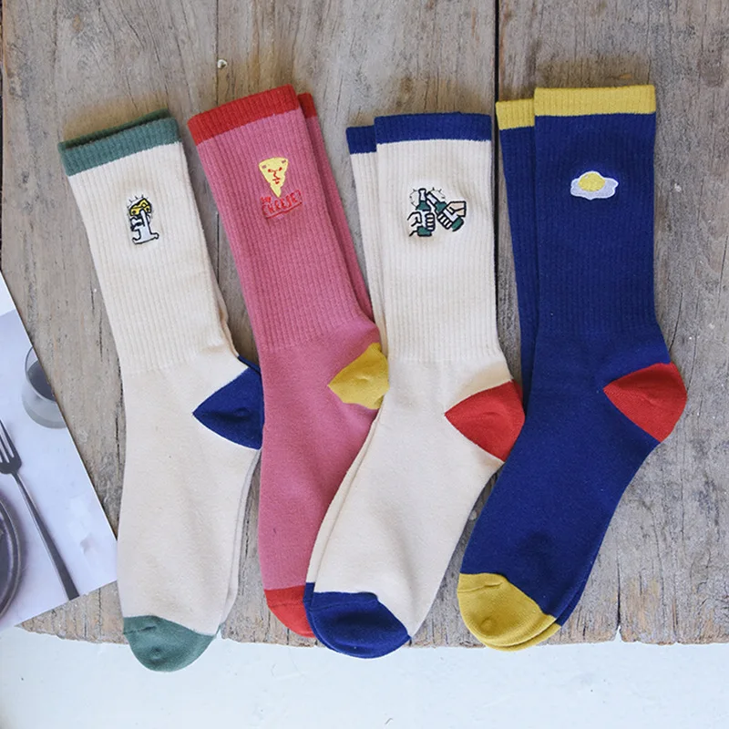 

2 Pairs/Pack Kawaii Women Socks Cotton Fried Eggs Cheers Cartoon Embroidery