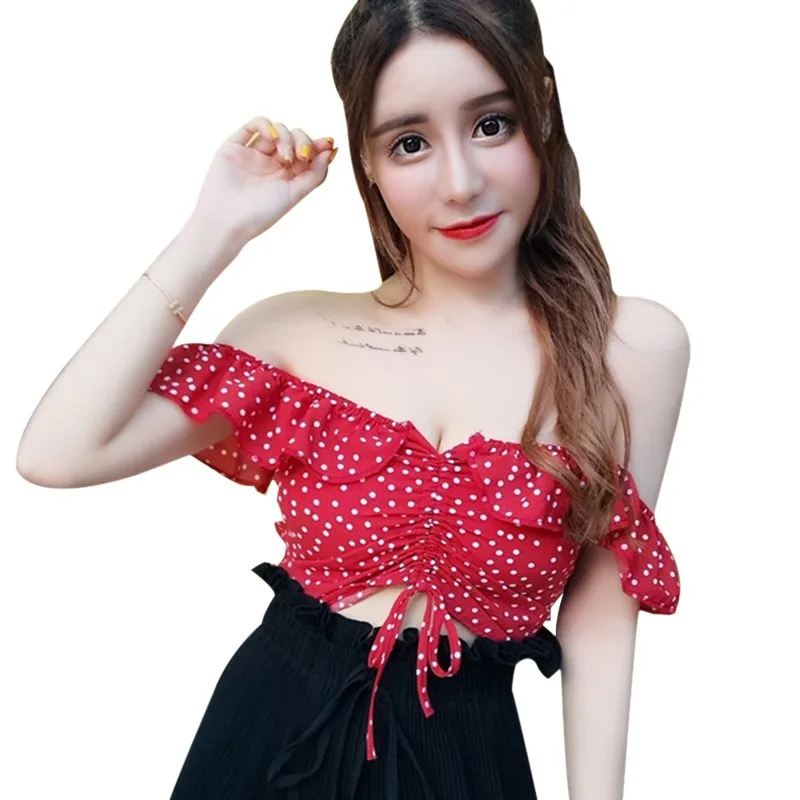 2020 Женская тонкая туника укороченный топ гофрированный короткий с открытыми