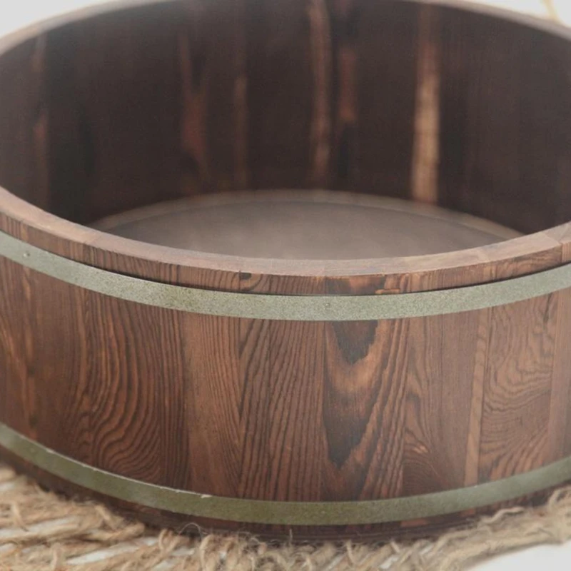 

D7WF Baby Photography Props Vintage Wooden Basin Round Shape Box Newborn Infants Photo Posing Shooting Accessories